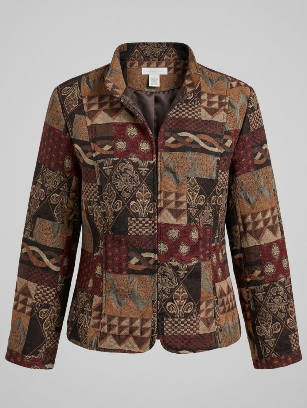Dressbarn Vintage Plus Size Patchwork Multicolor Tapestry Zip-Front Jacket Sz 2X